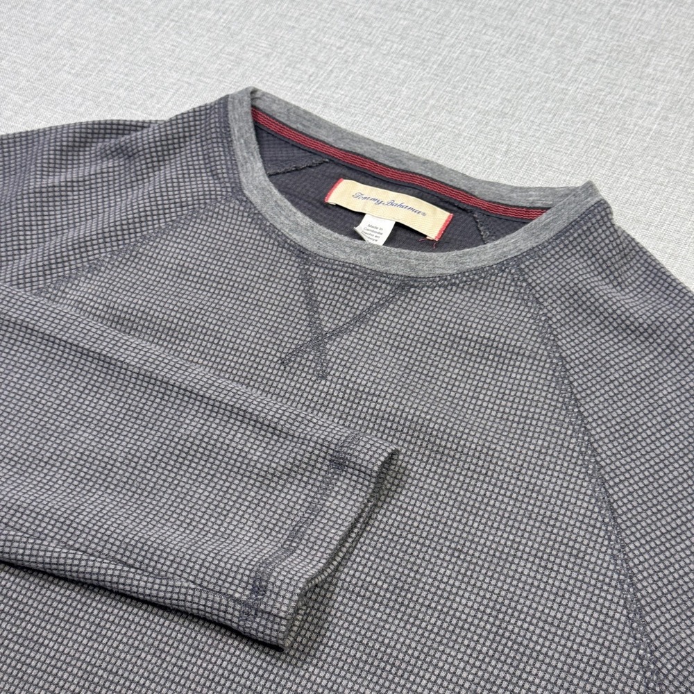 Tommy Bahama Waffle-Knit Thermal Shirt Mens Medium Gray Pullover Crew Neck
